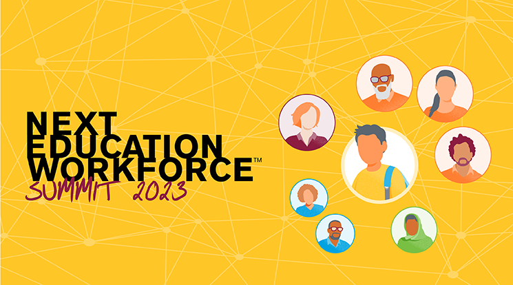 Logo of Next Education Workforce Summit with circle graphic of student and educators