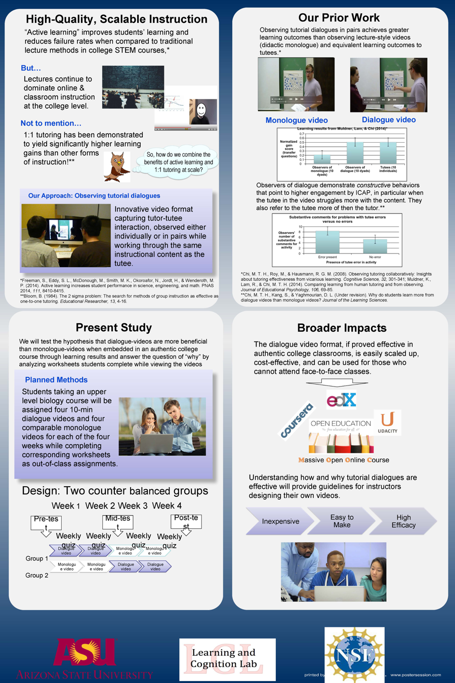 Vicarious learning infographic that goes over high-quality scalable instruction and prior work