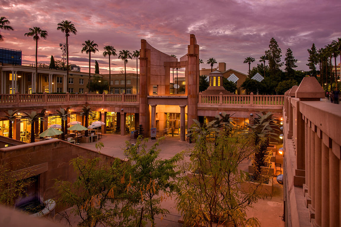 sunset at the Hayden library