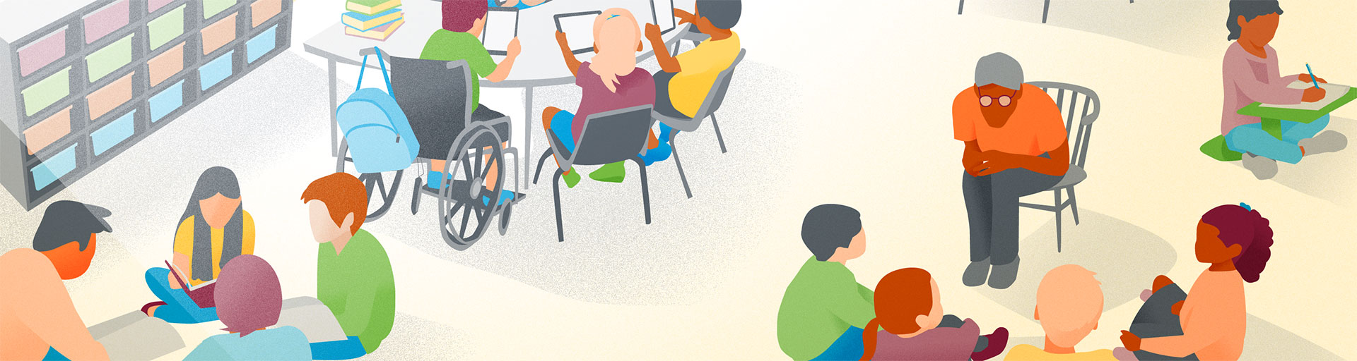 illustration of classroom with multiple teachers