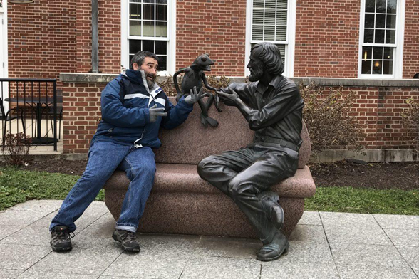 Image of Sherman Dorn with a statue of Kermit the Frog